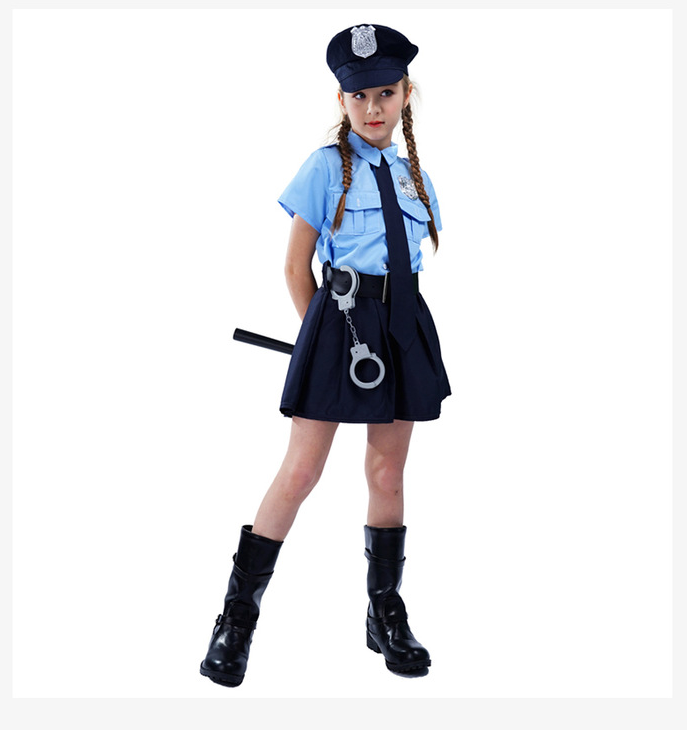 Cadılar Bayramı Çocuk Kostümü Sevimli Polis Üniforması Kız Çocuk Slim Fit Tek Parça Uzun Kollu Polis Elbisesi Küçük polis elbisesi
