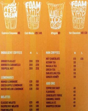 Barista Coffee menu 