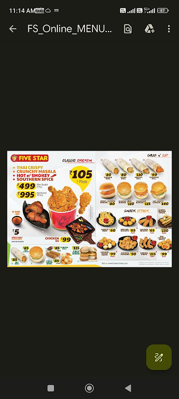 Five Star Chicken menu 