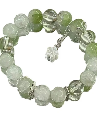 Bracelet femme en verre vert avec f - 1
