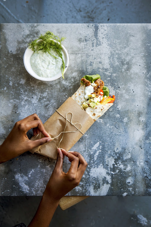 Chicken and Tzatziki wrap is a great option for children's lunchboxes.