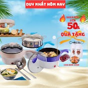 Hàng Xịn Nồi Lẩu Điện Mini Hai Tầng Đa Năng Tặng Kèm Khay Hấp Có Thể Chiên, Xào, Ca Nấu Ăn, Nấu Cơm, Nấu Lẩu Mì Mini