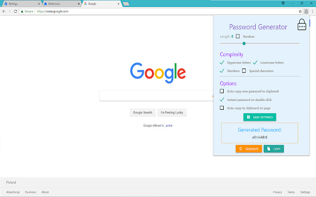 Instant Password Generator chrome extension