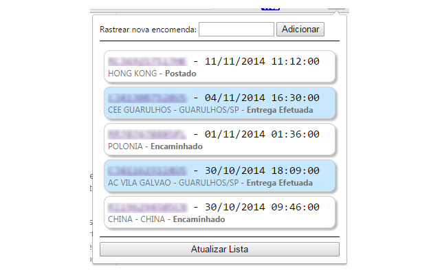 Rastreador Correios chrome extension