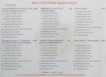 The Golden Dragon menu 