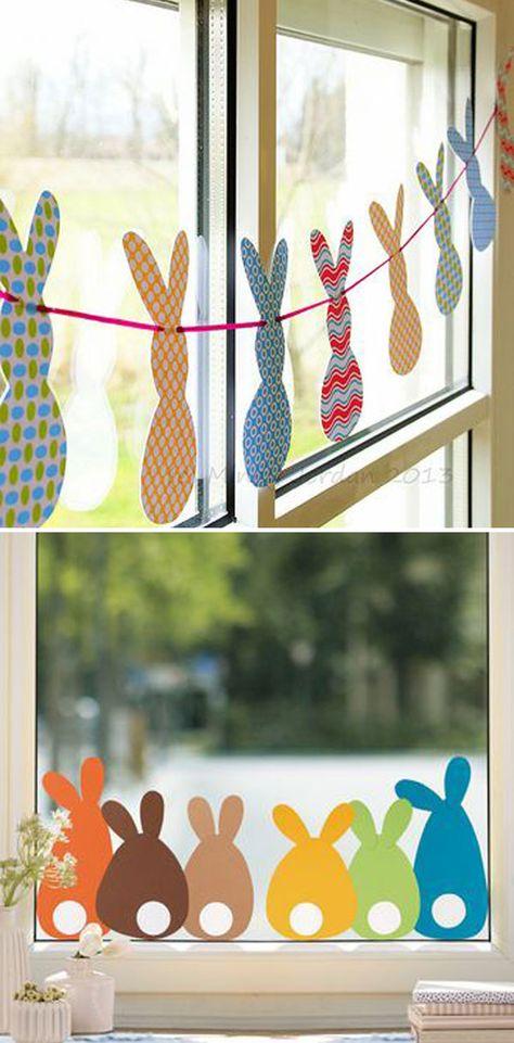 Bunny Garland for Easter Window Decor - Cute DIY Window Decorating Ways Sure To Amaze You Drzwi Od Klasy, Klasy Przedszkolne, Dekoracje Drzwi Klasowych, Girlandy, Rękodzieło Na Wielkanoc, Rzemiosło Dla Dzieci