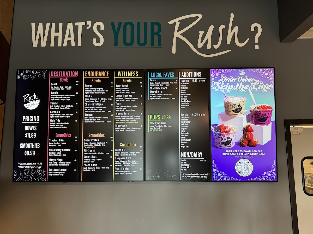 Rush Bowls gluten-free menu