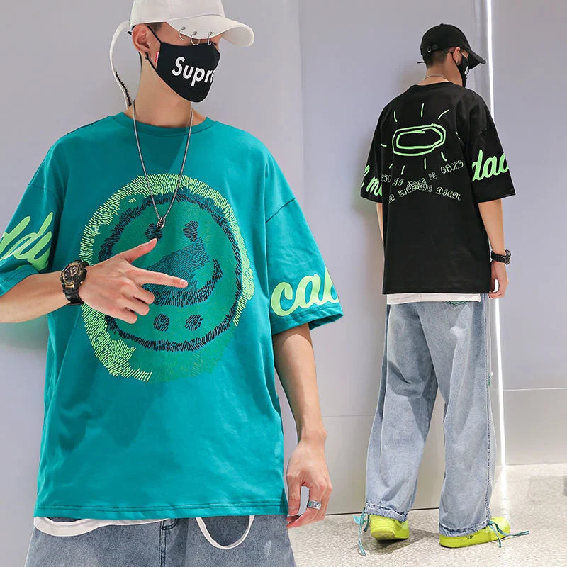 All-match smiley print hip-hop short sleeve