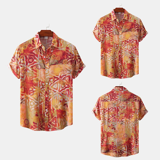 Title 6, Floral Casual Mens Short Sleeve Shirt