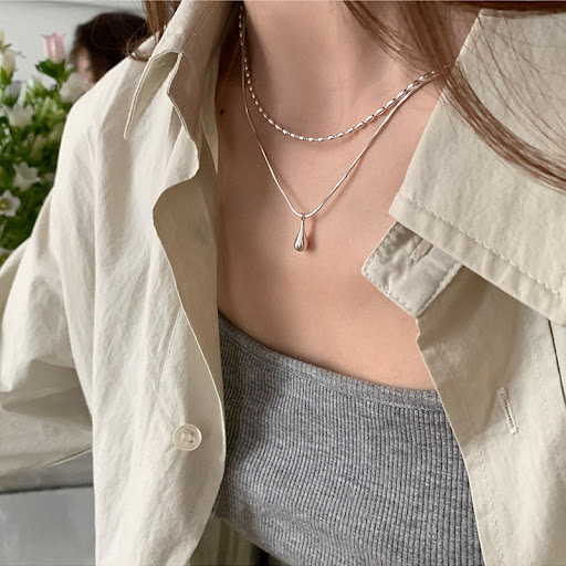 Title 5, Womens Minimalist Water Drop Pendant Double-la...