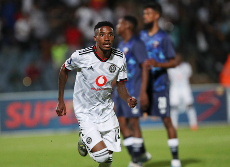 Orlando Pirates attacker Monnapule Saleng celebrates one of his three goals during the DStv Premiership match against Swallows at Dobsonville Stadium, Johannesburg on 03 March 2023.