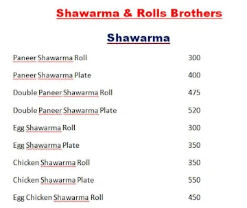 Shawarma & Rolls Brothers menu 