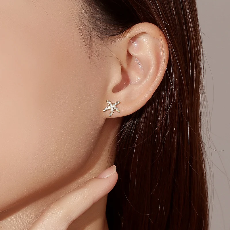Title 2, Dames oorknopjes met volledige diamant starfish...