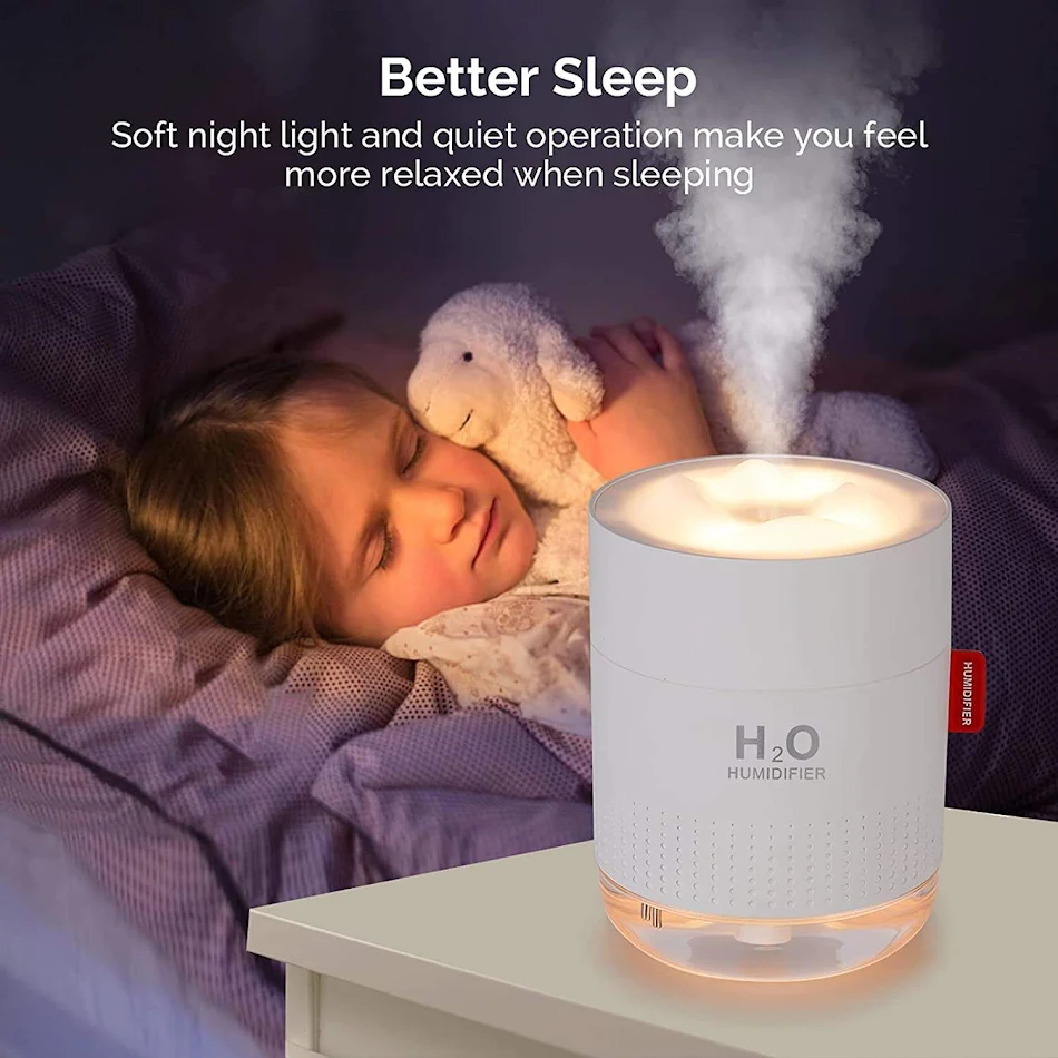 Humidificador Snow Mountain Mini Portátil 500ml Niebla Fresca Escritorio Difusor Ultrasónico de Aire con Luz Nocturna Romántica