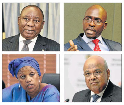 POLITICAL PICTURE: Clockwise, presidential contender Cyril Ramaphosa, Finance Minister Malusi Gigaba, sacked finance minister Pravin Gordhan, and SAA board chair Dudu Myeni