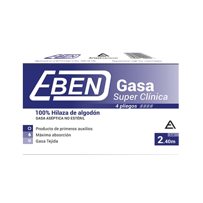 Gasa Super Clínica Estándar 2,4cm 4 Pliegos Ebben