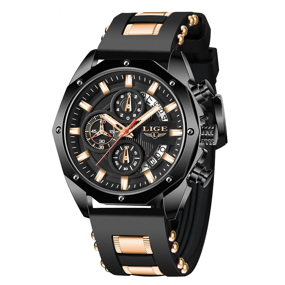 Montre Sport Homme Luxe Top Marque Silicone Quartz Date Chronographe Étanche Montre-Bracelet Homme Mode