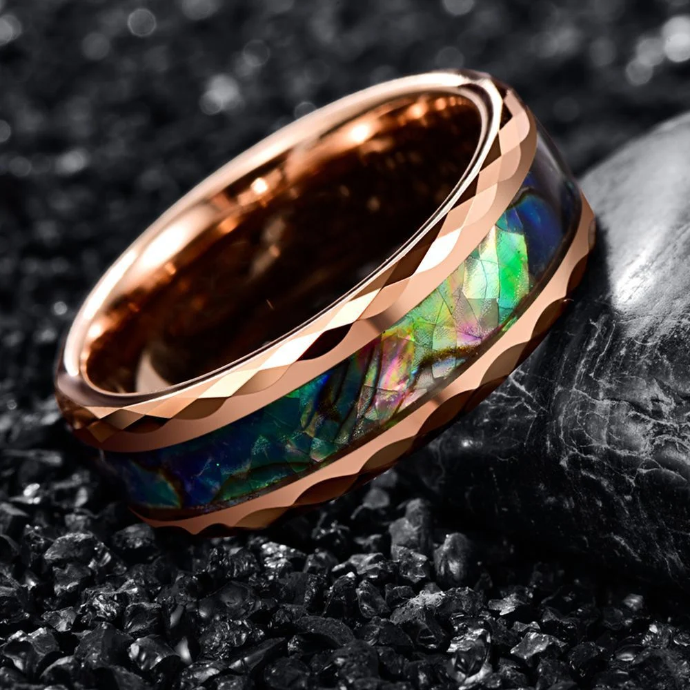 Title 2, Bague homme en tungstène plaqué or rose, incrus...
