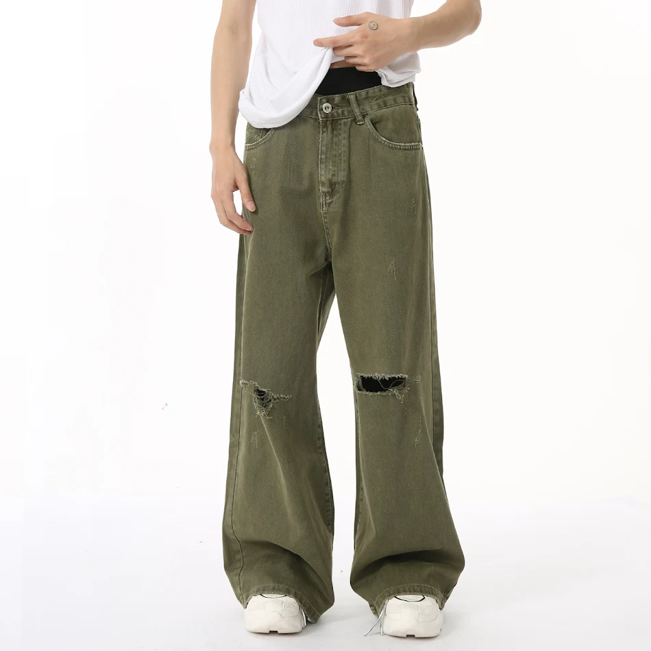 Nowe Jeansy Retro Postrzępione Jeansy Proste Moda Komfort Styl Klasyczny Trwały Materiał Idealne na Co Dzień