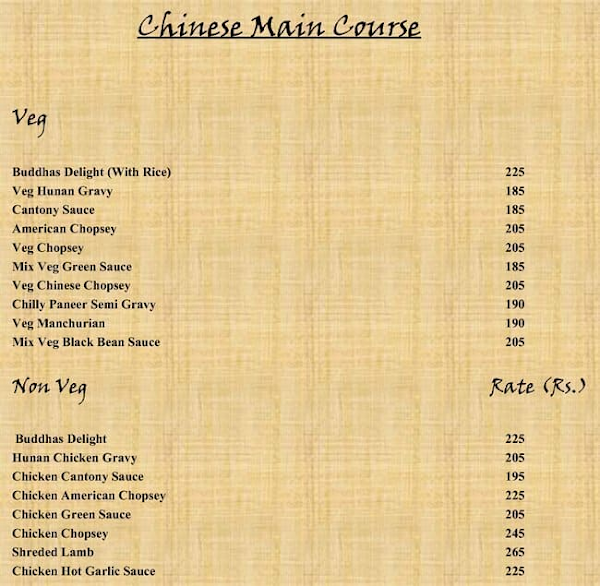 Cinnamon veg restaurant menu 