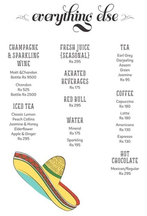 Miss Margarita menu 