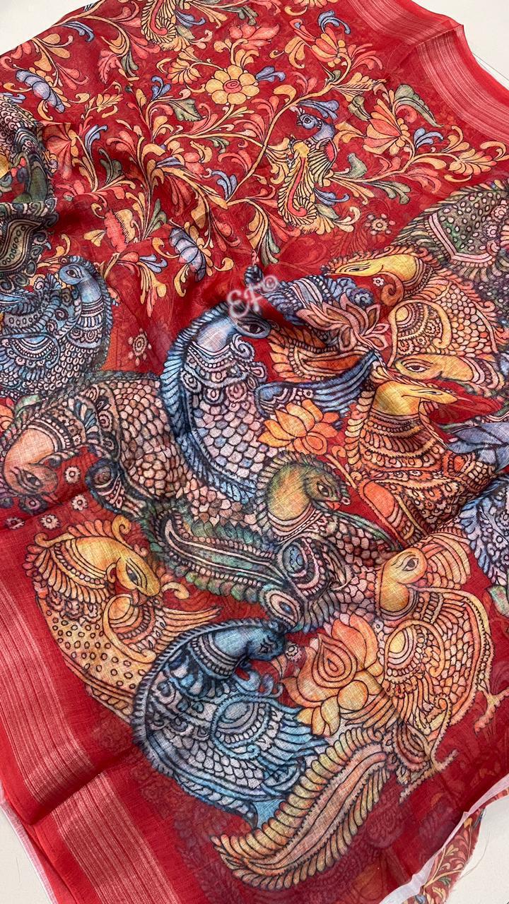 Kalamkari Printed Linen Sarees