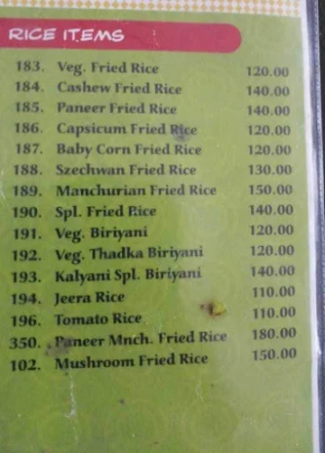 New Kalyani Mess menu 