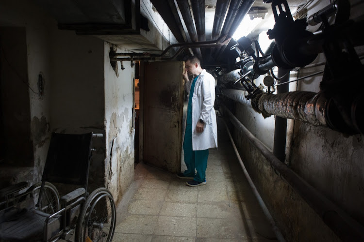 Doctor Volodymyr Andriiets shows the basement under the hospital in Brovary that is used during the air raids and shelling in Brovary, Ukraine, in this photo taken on March 10 2022. Picture: GETTY IMAGES/ANASTASIA VLASOVA