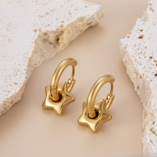Title 2, Titanium Steel Lovely Star Moon Ball Gold-plate...