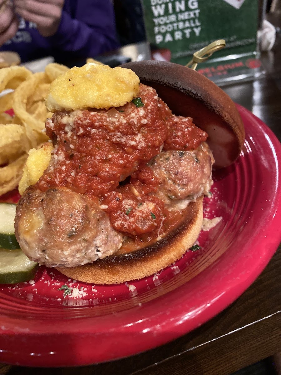 Gluten Free Meatball "sub" w GF Onion Rings