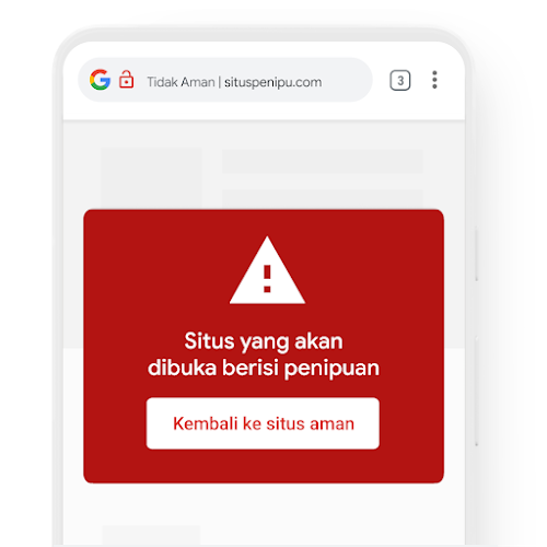 Ponsel menampilkan notifikasi peringatan dari Google Chrome tentang situs penipuan