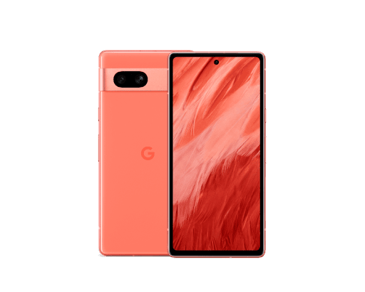 Front and back of Pixel 7a in Coral 