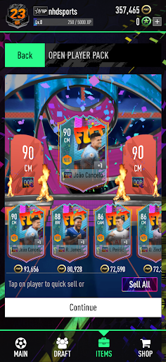 Screenshot NHDFUT 23 Draft & Packs