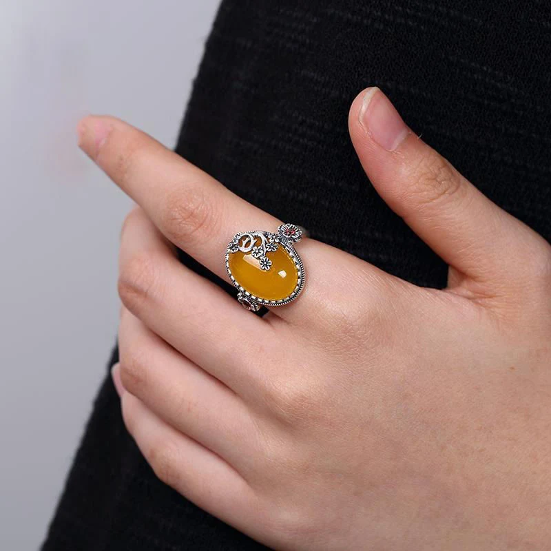 Title 3, Unisex Ring met Vintage Pruimenbloesem, Rode Gr...