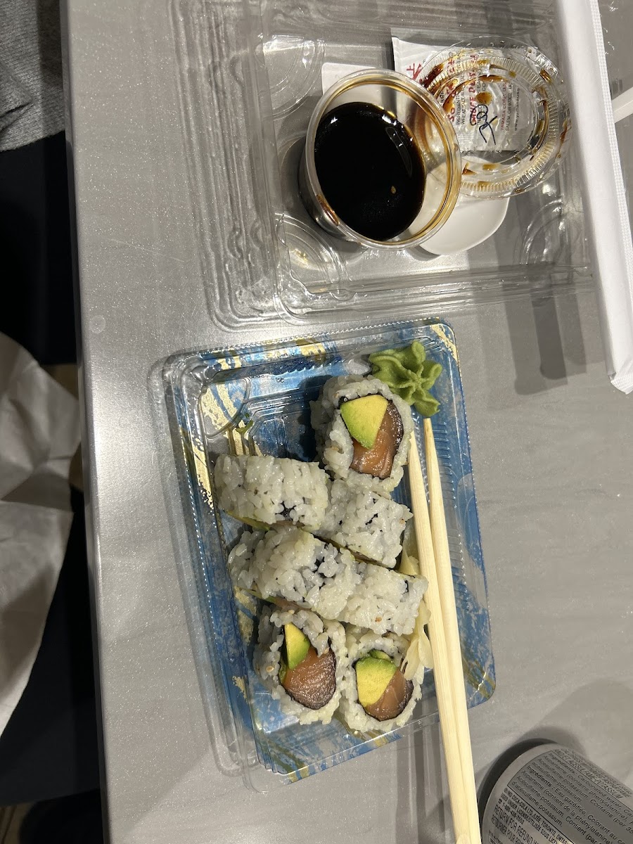 Avocado and tuna rolls with gf soy sauce - $8