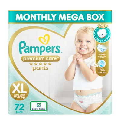 Pampers Premium Care Pants, Extra Large Size Baby Diapers (XL), Softest Ever Pampers Pants 72 Pc