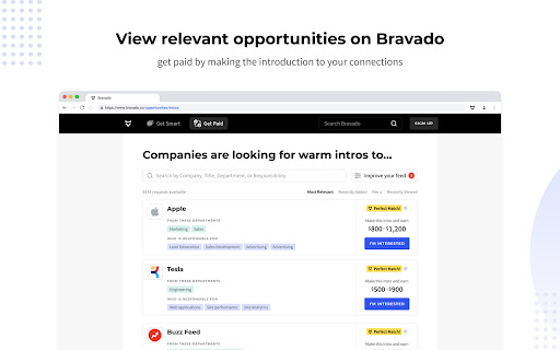 Bravado Warm Intros - Get Paid on LinkedIn