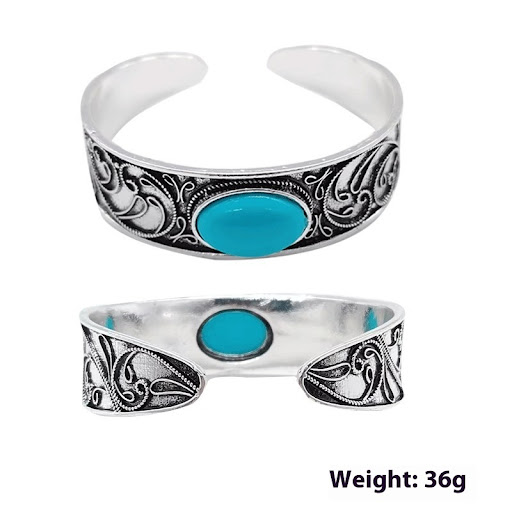 Title 3, Inlaid Retro Turquoise Open-ended Bracelet, a s...