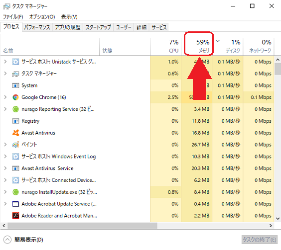 Windows10でメモリ使用率が常に高い時の簡単な対処法 Ay3の6畳細長部屋