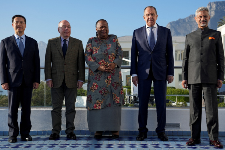 China's vice foreign minister Ma Zhaoxu, Brazil's foreign minister Mauro Vieira, South Africa's foreign minister Naledi Pandor, Russia's foreign minister Sergei Lavrov and India's foreign minister Subrahmanyam Jaishankar at a Brics foreign ministers' meeting in Cape Town on June 1, 2023. File photo.