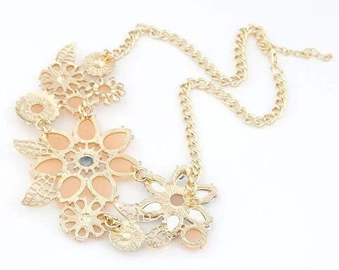 European and American fashion hollow leaves jelly color metal bauhinia flower temperament necklace