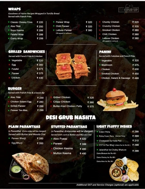 Cafe Grub Up menu 