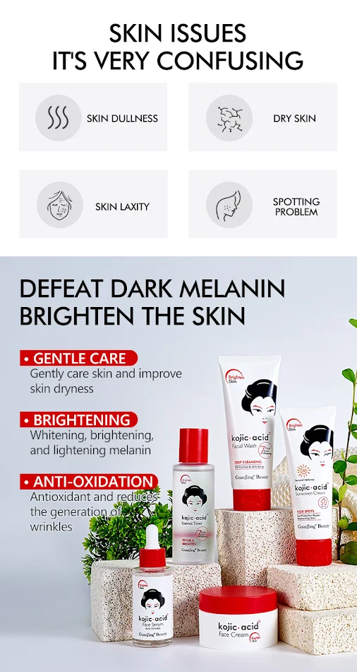 Kojic Acid Toner en Lotion Set voor het Verhelderen van de Huid. Bereik een helderdere en egalere teint met deze effectieve behandeling.