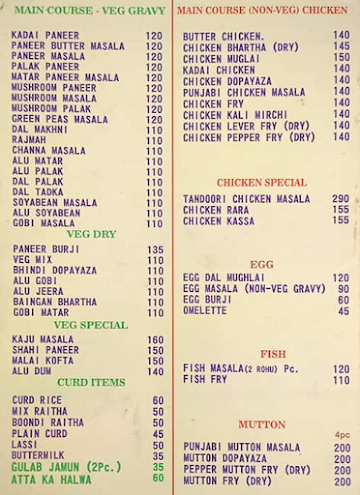 New Punjabi Hotel- Murugesh Palya menu 