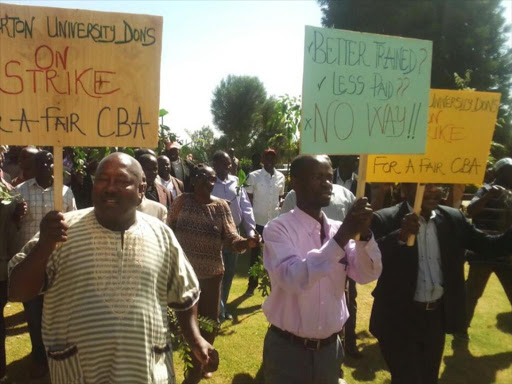 University lecturers on strike in Egerton, /COURTESY