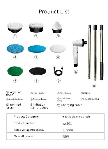 Title 11, 7-in-1 Wireless Cleaning Brush Long Handle Retr...