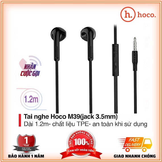 Tai Nghe Có Dây Nhét Tai In - Ear Hoco M39 - Tai Nghe Điện Thoại Chính Hãng Bh 1 Năm