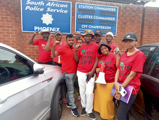 A handful of EFF members delivered a message to the SAPS in Phoenix on Friday.