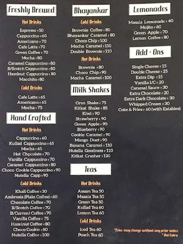 Mogli's Coffee menu 