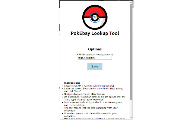 PokEbay Lookup Tool chrome extension